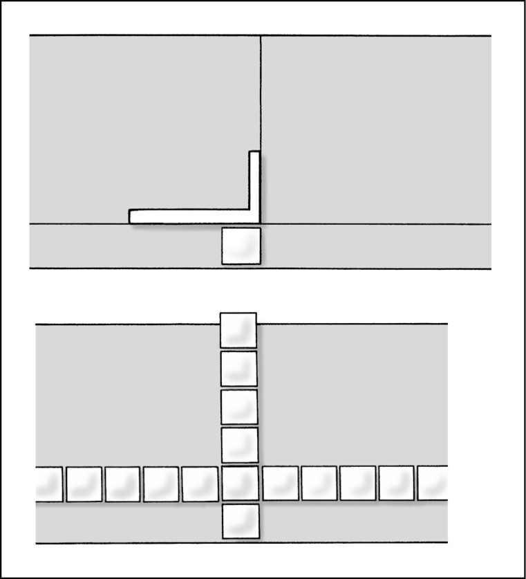 Figure 3-7: Dry-fit rows of tile along the lines. Mark any tiles that need to be trimmed.